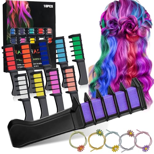 10 Stück Haarkreide für Mädchen Set,5 Haarseile,Haarkreide Kamm,Temporär Haarfarbe Kreide Kamm Auswaschbar,Instant Haartönung Hair für Party/Karneval/Halloween