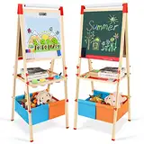 Innedu Kinder Staffelei, Groß Holz-Doppelseitige Kindertafel, Spielzeug zeichnen mit Buchstaben, Zahlen, Kreiden und Farbstift, Kunstspielzeug Geschenk für Kinder ab 3-16 Jahre