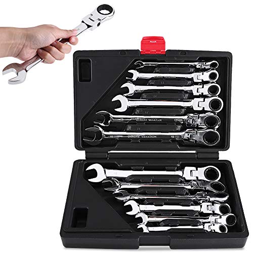 12pcs Spanner Schraubenschlüssel Ratsche poliert Set 8-19 mm, Gabelschlüssel Ringmaulschlüssel Ring-Satz mit 72 Zähnen 5° Schwenkbereich, für Heimwerkerarbeiten Autoreparaturen usw Ringmaulschlüssel