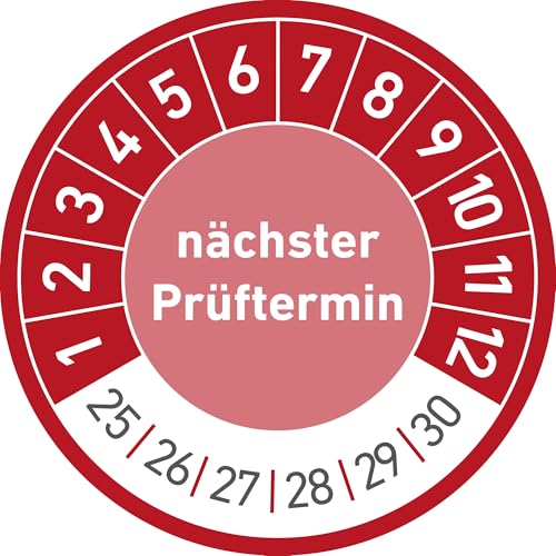 Nächster Prüftermin, 30 mm Ø Prüfetiketten, Prüfplaketten, Prüfplakette, Wartung (rot, 1000er Pack)