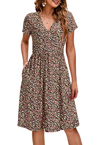 OUGES Sommer Damen Stillkleid V-Ausschnitt Umstandskleid Festlich 2025 Mode Midikleid mit Taschen-S