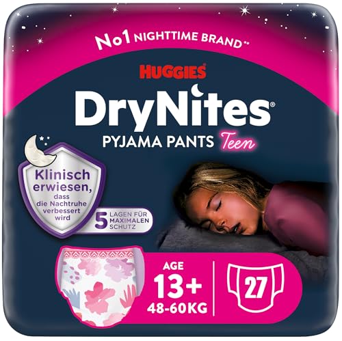 Huggies DryNites Nachtwindeln bei Bettnässen, für Mädchen ab 13 bis ca. 17 Jahre (48-60 KG), 27 Stück (3x9), Monatspack, Windel-Pants