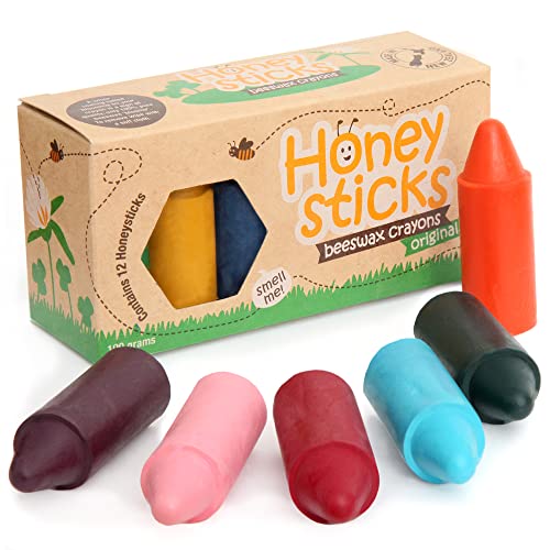 Honeysticks Pure Bienenwachs Buntstifte für Kleinkinder 100% natürliche ungiftige Inhaltsstoffe, Lebensmittelpigmente, sicher für Kinder und Kleinkinder ,12 Stück ( 1er Pack)