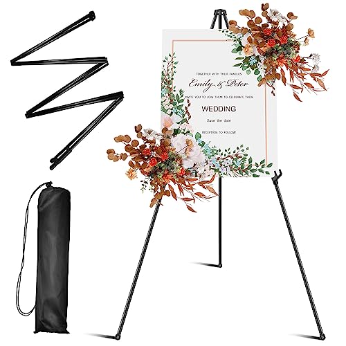 160cm Staffelei, Staffelei Stand für Display Künstler Hochzeit Zeichen Poster Klappstaffelei Verstellbares Metall Schwarz Teleskop Boden Staffeleien mit Tragebeutel für Kunstdisplays Aktivitäten