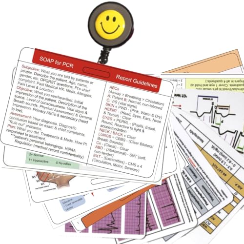 ACLS-Abzeichen, EMT Pocket Card, EMS Spickzettel - 15 Karten - CPR, EKG-Lesung, V/S-Bewertung, Krankenhausbericht, Neuro-Check, Verbrennung, V/S, Pädiatrie, Schlaganfall (15 Karten)