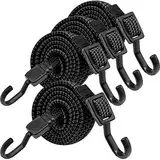 Verstellbar Spanngummi mit Haken, Expander mit Metallhaken 4er Set, 100cm Flach Gepäckspanner Schwarz Gummiseil, Extra Stark Gummispanner Gummibänder für Sonnensegel, Garten, Fahrrad, Auto, Tarps