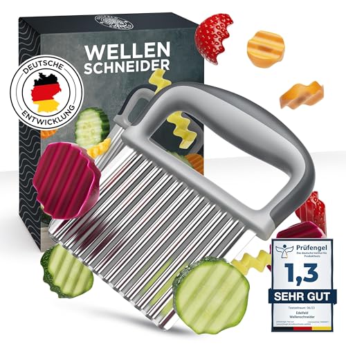 Edelfeld Wellenschneider für Pommes, Obst & Gemüse - Spülmaschinengeeignetes Wellenmesser - Professionelles Riffelmesser für Erwachsene & Kinder - Solides Wellenschnittmesser aus Edelstahl - Für BLW