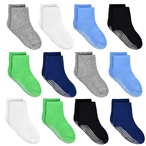 HYCLES Stoppersocken Kinder - 12 Paar ABS Socken Kinder Baby Jungen Kleinkind Rutschfeste Socken für 0-10 Jahre Antirutsch Socken Mädchen 5-7 Jahre