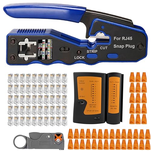 MAYLINEE RJ45 Professioneller Netzwerk Werkzeug Set Tester Crimpstecker Set Reparatur Tool kits CAT5 CAT6, Crimpzange Wartung LAN Set für Heimwerker(Grau)