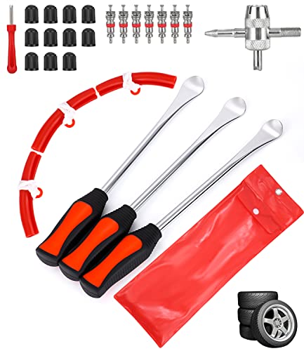 JOFLVA Reifenheber, Reifen Hebel Werkzeug Löffel, Reifen Montiereisen, Tire Spoons Lever Iron Tool Kits Montierhebel Werkzeug Mit 3 Rad Felge Protektoren Tool Kit, Für Motorrad/Fahrrad/Wagen Reifen.