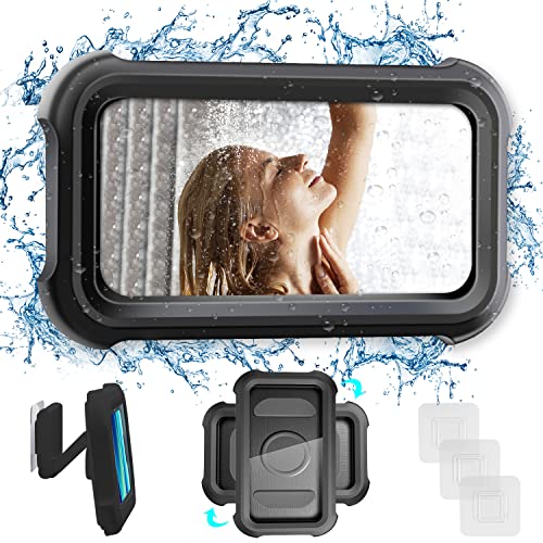 LUCKYDUO Mobile Phone Holder for Shower, Handyhalterung Wand, IPX7 Waterproof, 480° Adjustable Shower Stand for Bathroom/Kitchen, HD Display, Anti-Fog Handyhalterung Dusche,Handy Wandhalterung