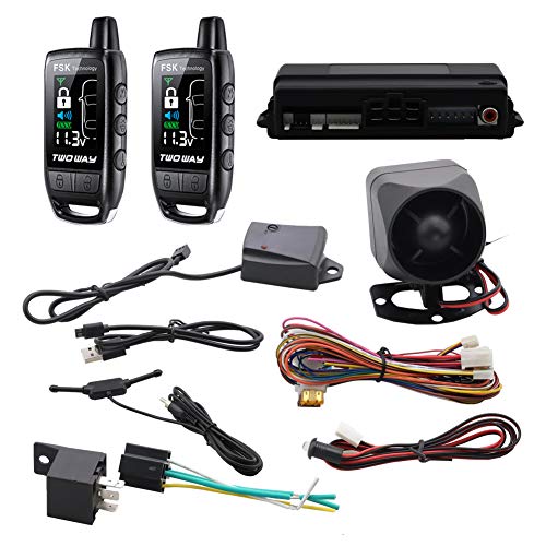 EASYGUARD EC206-B 2-Wege-Auto-Alarmanlage mit wiederaufladbarem LCD-Pager, Vibrationsalarm, Warnung, Fernbedienung, Kofferraumauslösung, schlüsselloser Zugang, 868 MHz, DC 12 V