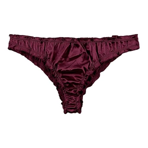 Lingerie Set Mit Strapse Ultradünnes, sexy, modisches Satin-Tanga-Erotikhöschen See Herren Unterwäsche Reizvolle Wäsche Männerwäsche Dessous (Wine, M)