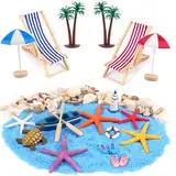 WINKIO 19 Stück Miniatur Deko Mini Möbel Zubehör, Miniatur-Strandstuhl, Miniliegestuhl Strandkorb Sonnenschirm Kleine Palme, für DIY Zen Garten Dekoration Einzigartiges Geschenk