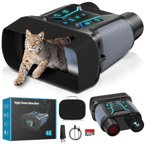 Nachtsichtgerät, 4K 36MP Nachtsichtgeräte, 8X Digitaler Zoom Infrarot Nachtsicht Fernglas, 4500mAh Wiederaufladbares Nachtsicht, 7-Stufiges Infrarot Nachtsichtfernglas für Camping mit 32GB TF Karte