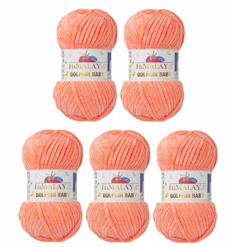 Strickfein Himalaya Dolphin Baby super Bulky Chenille Garn Wolle strickgarn 5x100 gr (80355 - apricot)