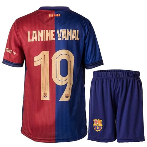 Hawkara Barcelona 2024/2025 Yamal #19 Heim Kinder Trikot mit Kurz, Neu Saison, Fußball Trikot Set Jugendgrößen (Blau/Rot,176)