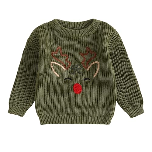 WERNZATT-Kleinkind Baby Junge Mädchen Weihnachten Pullover Rentier Kopf Muster Langarm Rundhalsausschnitt Chunky Knitwear Pullover (Green 15, 18-24 Months)