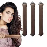 3 Stück Hitzefreie Lockenwickler, Heatless Curls Band, Lockenwickler Über Nacht mit Haken, Overnight Blowout Locken Ohne Hitze, Lockenwickler Heatless Curls für Alle Haartypen (Braun)