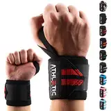 Handgelenkbandage [2er Set] in45 cm Länge +Grundübungs Guide - Wrist Wrapsfürs Krafttraining, Bodybuilding, Crossfit und Fitness - Handgelenkbandagen für Frauen und Männer geeignet - ATHLETIC AESTHETICS (45 cm Rot/Schwarz)