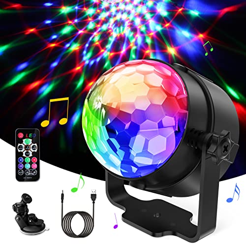 Detake Discokugel, 360° Rotierende Disco Licht Musik Activated LED Party Lampe Discolicht mit Fernbedienung- 3W RGB Dynamisch Disco Lichteffekte, 4M/13ft USB Kabel für Party, Home,Weihnachten, Kinder