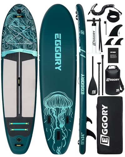 EGGORY Stand Up Paddle Surfboard Inflatable SUP Fishing Board Complete Accessories for Paddle Boards Adjustable Paddle Pump Travel Backpack Kayak Seat Shoulder Strap Fishing Rod Holder