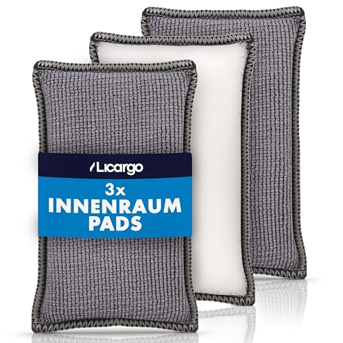 LICARGO® Innenraum Pads (3 Stück) - porentiefe Reinigung von Kunststoff, Polster, Leder & Armaturen - wie Mikrofasertücher Auto Innenraum Reiniger Pads, Auto Zubehör Innenraum Reinigung, 13x8cm