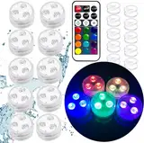 Jialine LED Teelichter mit Fernbedienung, 10 Stück RGB Mini LED Lichter wasserdicht für Aquarium, Pool, Garten, Hochzeitsfeier und Weihnachtsdekoration - Unterwasser licht in mehreren Farben