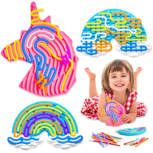 Sensorik Activity Spielzeug, Spiel Board, 2PCS Silikon Autismus Spielzeug Fidget Toys Kinder Mädchen Erwachsene, ADHD Sensory Play, Einhorn Geschenke, mit Reisetasche & 30 Zubehör Schnüren