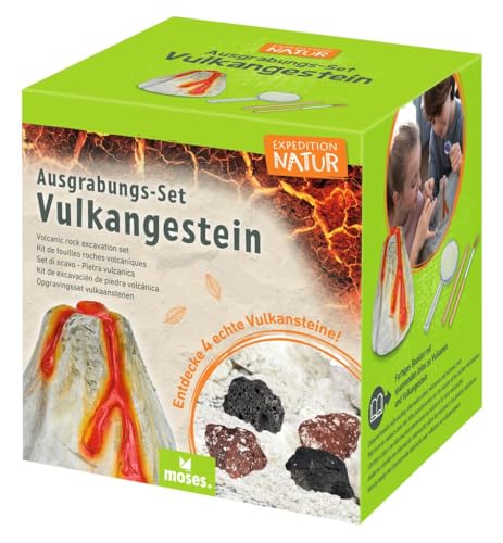 moses. Expedition Natur Ausgrabungs-Set Vulkangestein, Urzeitliches Ausgrabungsset für Kinder, 4 echte Vulkansteine und Zusatzinformationen über Vulkane, neugierige Kids, Mittel