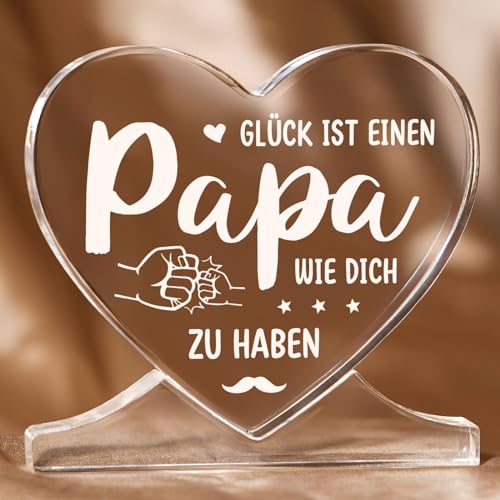 Vatertagsgeschenke für Papa,Herzförmiges Acryl-Plakette Dekoration Papa Geschenk Geburtstag, Geschenk für Papa von Tochter Sohn, Bester Papa Geschenke für zum Weihnachten, Vatertag