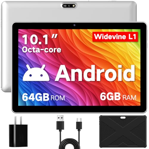 Winsing Tablet 10 Zoll Android 13 mit Etui,Tablet 6GB RAM+64GB ROM+1TB Erweiterbar,WidevineL1 2.0GHz, 5MP+8MP Kamera,1280 * 800 IPS Tablette Unterstützt WiFi, BT 5.0,Bläulich Weiß