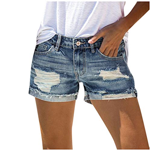 BOTCAM Jeans Shorts Damen High Waist Stretch Kurze Hose Sommer Zerrissen Push Up Leggings Ripped Loch Hotpants Skinny Y2k Boyfriend Jeans Shorts Denim Kurze Jeans Sommershorts Mit Taschen