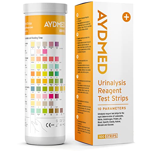 100 x Aydmed Urinanalyse Teststreifen 10 Parameter Urinteststreifen für Leukozyten, Nitrit, Urobilinogen, Protein, pH, Blut, spezifisches Gewicht, Keton, Bilirubin und Glukose