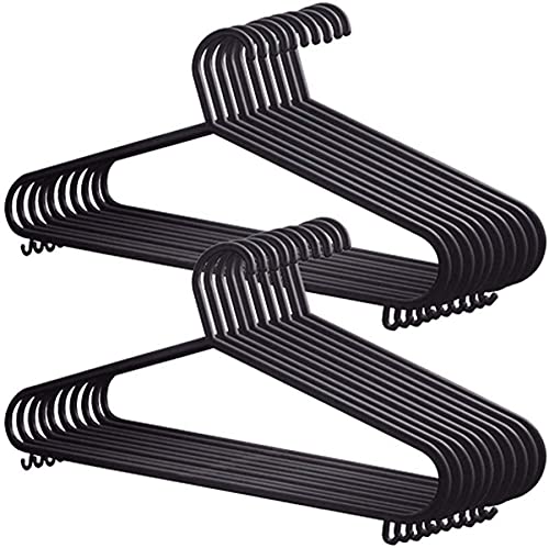 KARAN KING® Adult Plastic Strong Coat Hangers - Black Colour - Strong Plastic- Durable Space Saving with Suit Trouser Bar and Lips (20)