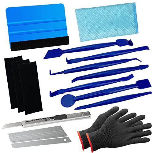 Spanno Vinyl-Folien-Werkzeug-Set, Fenster-Tönungs-Sets für Fensterfolienmontage, inklusive 7 Profi-Tönungsstababzieher, Filzabzieher, Vinyl-Wickelhandschuhe, French Terry Reinigungstuch