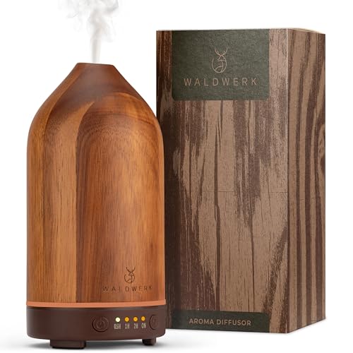 WALDWERK Diffuser (100ml) aus edlem Akazienholz - Aroma Diffuser für EIN angenehmes Raumklima - Diffuser für Ätherische Öle - Duftöl Diffuser - Duftlampe für Aromatherapie - Luftbefeuchter