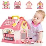 BABECTOY Montessori Spielzeug ab 1 2 Jahre, 8 in 1 Multi Funktions Haus, Baby Spielzeug ab 6 Monate mit Musik and Licht, Geburtstagsgeschenke für 1 2 Jahre Mädchen (Rosa)