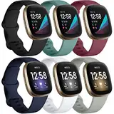 Charlam 6 Pack Ersatzarmband Kompatibel mit Fitbit Versa 3/ Versa 4/ Fitbit Sense/Sense 2 Armband, Weiches Uhrenarmband Sports Watch Armbänder für Damen Herren, Klein