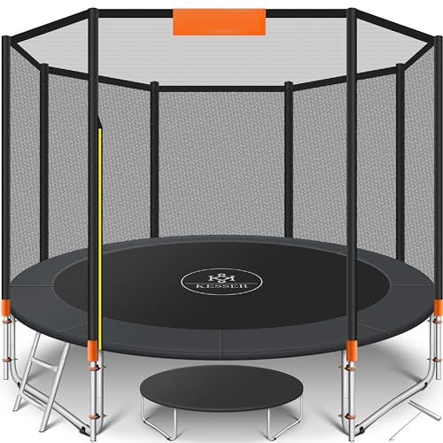 KESSER® - Trampolin Ø 366 cm | TÜV SÜD GS Zertifiziert | Komplettset mit Sicherheitsnetz, Leiter, Randabdeckung & Zubehör | Kindertrampolin Gartentrampolin Belastbarkeit 150 kg