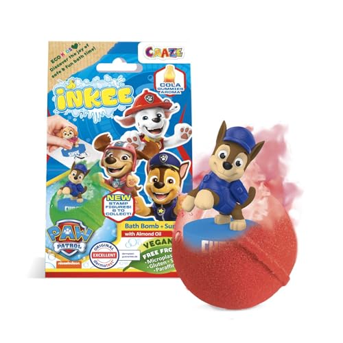 INKEE SURPRISE PAW PATROL | Badebombe Kinder mit Überraschung, Badekugel 80g mit Paw Patrol Stempel, Cola-Gummi Duft, Schaum-Effekt