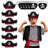 COLOFALLA 12 Stück Piraten Zubehör Set 6 pcs Piratenhut Kinder 6 pcs Augenklappe Pirat Filz Augenmaske Schädel Piraten Hut Accessoires für Kindergeburtstag Halloween Maskerade Piratenparty