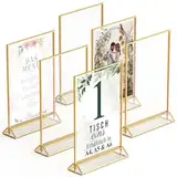 Goldener doppelseitiger Bilderrahmen - 6er-Pack - A5 Acryl Gold Tischkartenhalter, Aufsteller im Staffelei-Stil, Goldrahmen für Hochzeit Tischnummern, Speisekartenhalter, Fotorahmen (A5)