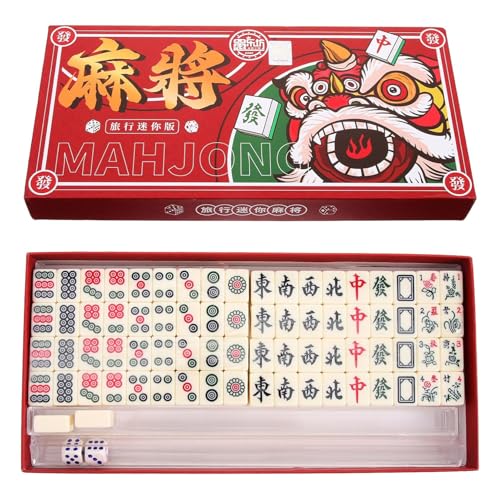 Mailfull Mahjong Spiel Chinese Majong Game Set Tragbarer Mahjong Brettspiel Set mit 144 Mahjong Steinen für Familie Reise Spiel Tabletop Spiel Brettspiel