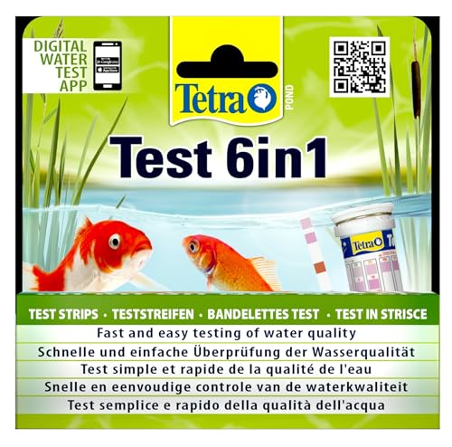 Tetra Pond Test 6in1 - Wassertest für den Teich, schnelle und einfache Überprüfung der Wasserqualität im Gartenteich, 1 Dose (25 Teststreifen)