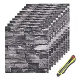 Hyesrtey 10 Stück 3D Wandpaneele 35x38.5cm Selbstklebend Küchenrückwand Ziegel Tapeten Steinoptik 4 mm Steintapete Wandaufkleber Wasserdicht Wandtapete für Küche Schlafzimmer (Schwarz)