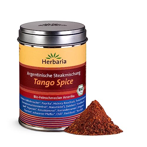 Herbaria Tango Spice bio 100g M-Dose - fertige Bio-Gewürzmischung für argentinisches Steak – ausgewogenes Grillgewürz – BBQ Spice Rub - mit erlesenen Zutaten - in nachhaltiger Aromaschutz-Dose