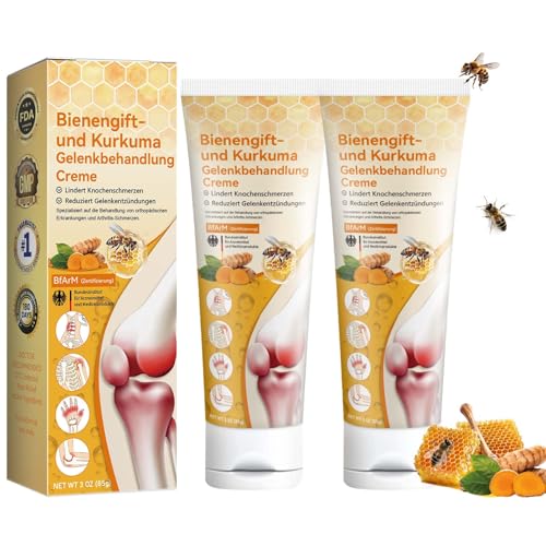 Bienengift und Kurkuma Gelenk Creme, 2 Stück Bienengiftsalbe, Bee Venom Joint Relief Gel, Bienengift Gelenk Creme, Beruhigend, Schmerzlinderung, für Beschwerden in Rücken, Gelenke, Knie