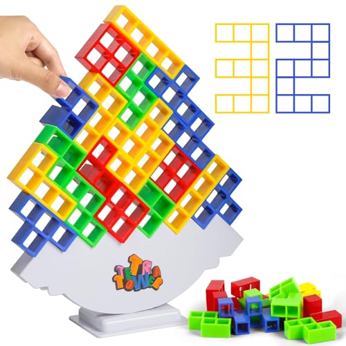 Euakee Tetra Tower Spiel, 32 PCS Tetris Tower Spiel Tetris Balance Spiel Tetra Tower Game für Kinder Erwachsener Lustige Tetris Stapelturm Spiel Creative Stack Attack Spielzeug Geschenk Mädchen Junge