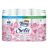 Foxy Seide | Toilettenpapier 48 Rollen | 200 Abrisse pro Rolle | 2-lagig | hohe Dicke | FSC zertifiziert | 100% erneuerbare elektrische Energie | recycelbare Verpackung aus recyceltem Kunststoff